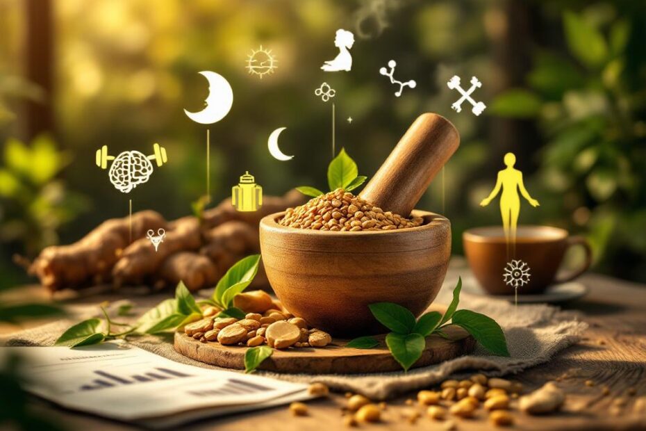 Ashwagandha plant with berries, representing natural stress relief and overall well-being